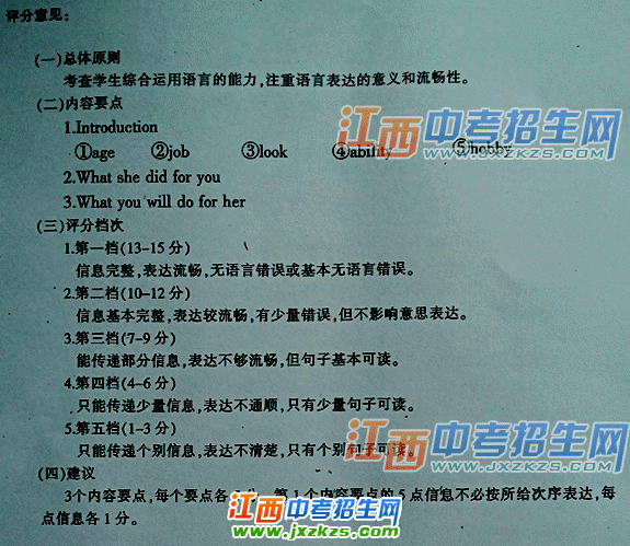 2013江西中考英语答案
